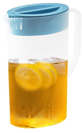 Pichet en plastique de 1,5 l avec couvercle, pichet à thé glacé, carafe à eau, carafe en verre, pichet d'eau avec poignée pour thé, jus, lait, boissons froides ou chaudes