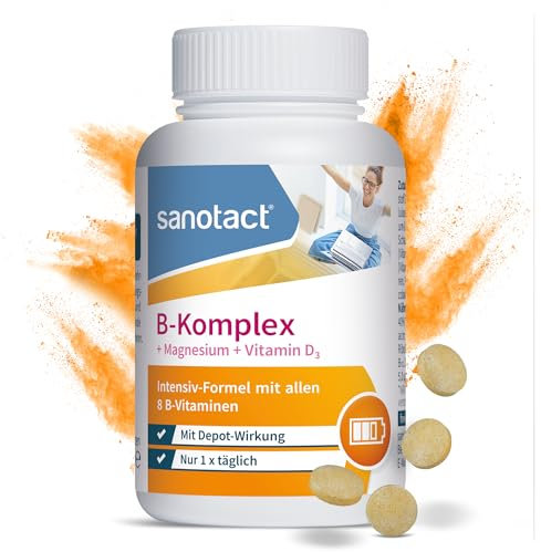 sanotact B-Komplex + Magnesium + Vitamin D3 180 Tabletten | Hochdosierte B-Vitamine mit Depot-Effekt | 100% Vegan