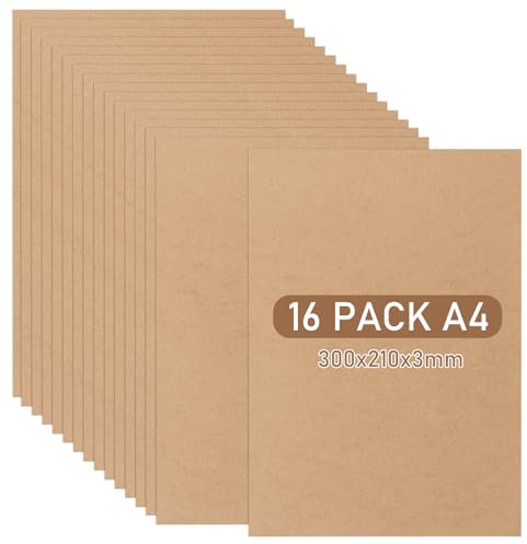 GBACHOOSE 16 pannelli in MDF A4, 300 x 210 x 3 mm, fogli in compensato DIN A4, pannelli in legno per fai da te, compensato di pioppo 3 mm, pannello MDF per sega a foglie, taglio laser, router CNC,