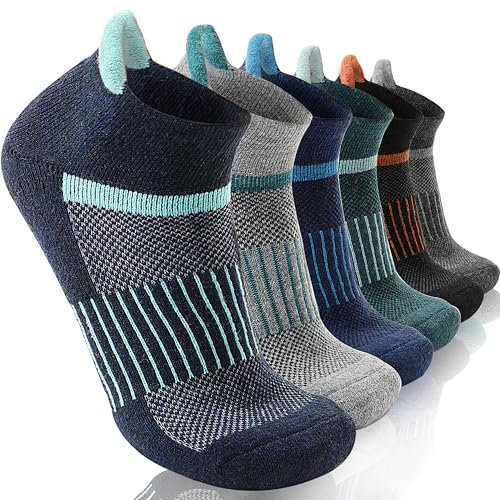 MOSEY KOSY 6 Pairs Merino Wool Women Men Unisex Ankle Running Walking Hiking Work Thermal Winter Warm Socks Compression Support Breathable Thick Cushion Socks(Mixed Color A,7-11)