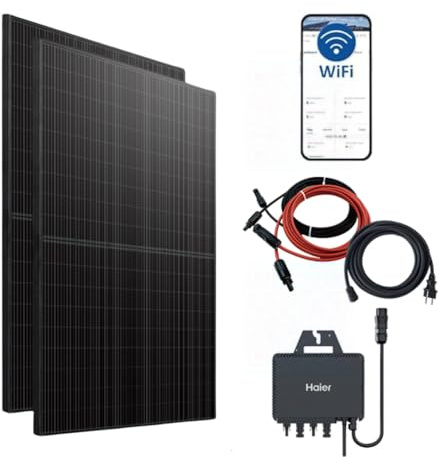 Haier 880 W Balkonkraftwerk, 800 W Stecker-Solaranlage mit 2x 440 W Modulen und Wechselrichter, 5 m Kabel, WiFi