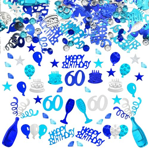Konfetti 60 Geburtstag Deko, 60 Tischdeko Geburtstagdeko Confetti,Streudeko 60. Deko, Tischdeko 60 Geburtstags, Konfettiis Streudeko Geburtstages Blau und Silber Konfetties 60 Frauen Männer