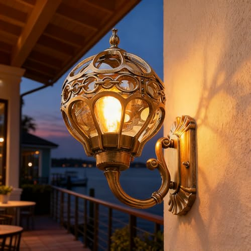XINYASEE Lampade da esterno, Applique impermeabili, Balcone Patio Soggiorno Scala Corridoio Luci da parete a LED per esterni, teste E27 (Bronzo-Grande)