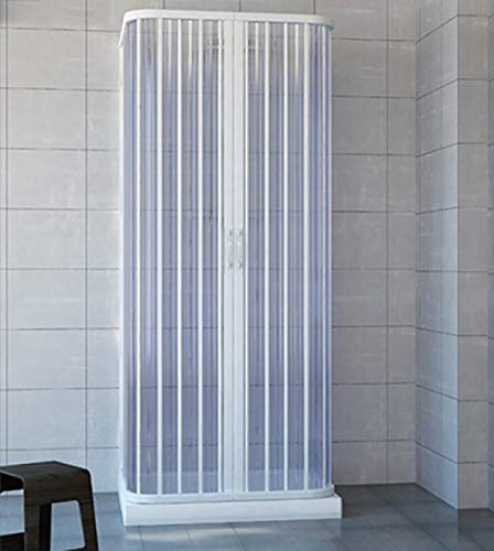 Duschkabine 75 x 75 x 75 cm Modell Dora mit 3 Seiten, reduzierbar, Doppeltür mit Öffnung in der Mitte, Duschabtrennung aus PVC, Farbe Weiß