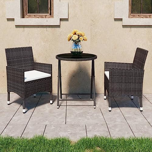 KTHLBRH 3-TLG. Bistro-Set Poly Rattan und Hartglas Braun Terrassenmöbel-Sets Gartenmöbel-Sets Outdoor-Möbel-Sets Balkonmöbel-Sets für Terrasse, Garten, Balkon