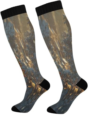 STAYTOP Santa Claus Makes Sled Flights Compression Socks for Women & Men (2 pairs)-Support Knee High Socks for Running, Sports