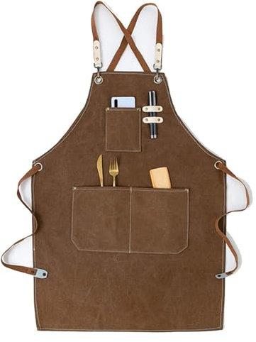 YRTHFJTJ Schweißschürze, robuste Arbeitsschürze aus Segeltuch mit Tasche for verschiedene Werkzeuge, Schürze mit Kreuzrücken for Herren und Damen (Farbe: Grau, Größe: XL)(Yellow)