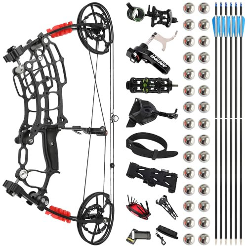 Doppelter Zweck Bogenschießen Compoundbogen Set - 30-70lbs Compound Bögen und Pfeil mit Stahlkugel Kit, Rechts- und Linkshänder Bogen Stahl für Outdoor-Jagd Ziel Übung (Schwarz)