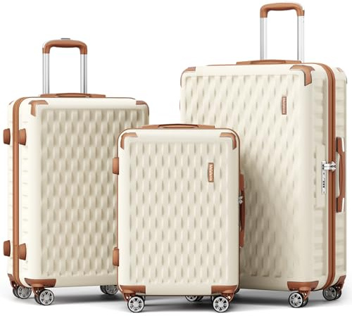 Melalenia Kofferset 3 Teilig Hartschale Leicht Reisekoffer von Trolley Handgepäck Sets mit TSA Schloss und 4 Rollen Weiß