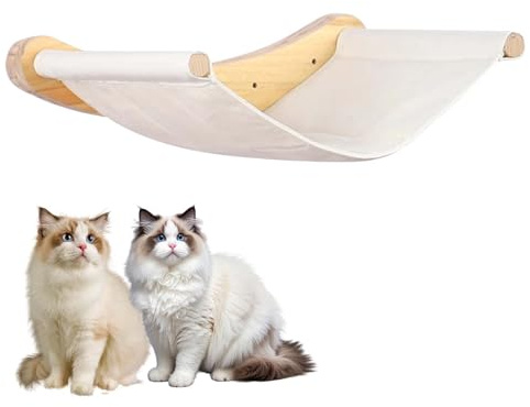 Katzenbett Wand, Katzenhängematte zur Wandmontage, Katzenhängematte, Stabiles Kängematten Katzen Wand bis zu 12kg, Kletterwand Katzen, Katzenbett zum Schlafen und Ausruhen (Beige)