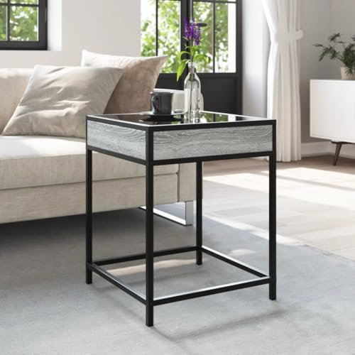 HEFZGDB Couchtisch mit Infinity-LED Grau Sonoma 40x40x51 cm Couchtisch Vintage Wohnzimmertisch Klein Fernsehtisch Kleiner Couchtisch für Café Wohnzimmer Innenhof Garten