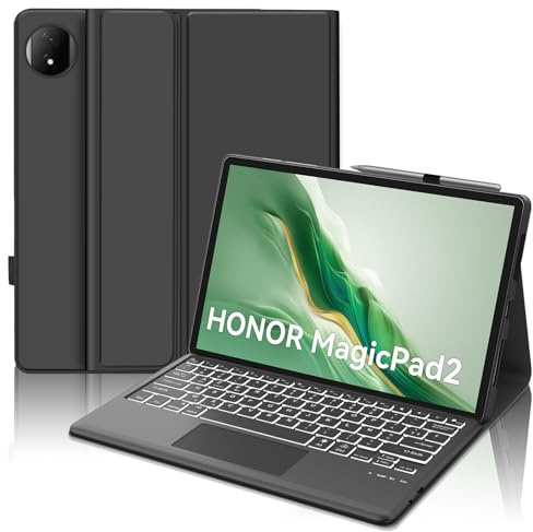 JADEMALL Clavier avec Trackpad pour Honor Magic Pad 2 12.3 2024, AZERTY Français Clavier Rétro-éclairé Bluetooth Magnétique Détachable avec Touchpad pour Tablette Honor Magic Pad 2 12.3, Noir