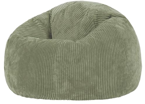 Icon Kingston Pouf Velours Côtelé, Pouf Poire avec Remplissage, Fauteuil Salon Confortable, Fauteuil Chambre, Meuble Salon, Decoration Chambre, Vert Sauge