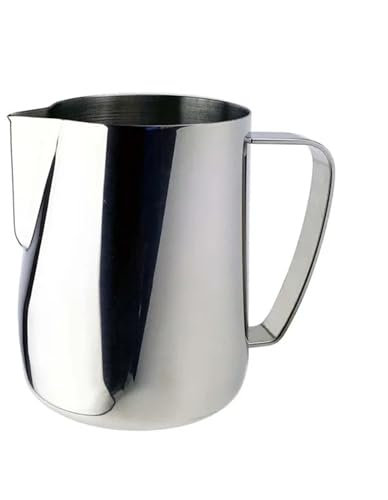 WENYOG Pot à Lait Stainless Steel Latte Coffee Milk Jug Cup Frothing Pitcher Pull Flower Cup Coffee Milk Frother Milk Foaming Cup Tool 0.35-0.6L(350ml,Silver)