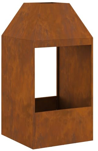 vidaXL Feuerstelle Braun 50 x 50 x 100 cm Wetterfeststahl, Moderne Garten- und Terrassenfeuerstellen, langlebige Stahl, rechteckige Holzfeuergruben, für draußen