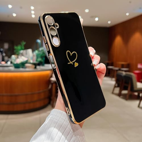 LSOUGUK Compatible with Samsung Galaxy A05S Case,Love Heart Pattern Electroplated Design Soft TPU Shockproof Protective Phone Case Full Camera Lens Protection Cover for Samsung Galaxy A05s-Black