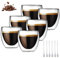 WDKXCN Vasos Doble Pared, Set de 6 Piezas Taza Doble Pared Cristal con 6 Cucharas, 80ml Vasos Cafe, Coffee Cup Resistente al Calor, Taza Cristal para Leche, Macchiato, Capuchino, Cerveza, Leche, Té