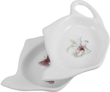 ULTECHNOVO 2pcs Ceramic Teapot Shaped Spoon Rest Tea Bag Holder Dish for Teabag Tidy Teaspoon Rest Pads Tea Bag Coasters