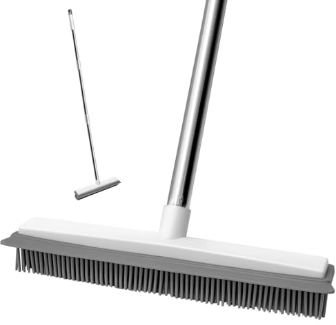 Coco Berming Gummibesen mit Stiel, 120cm Besen Gummiborsten, Pet Hair Removal Broom 2 in 1 mit Abzieher Bodenbürste von Tiere Katzen Hunde Haare für Bödenzum Teppiche Fliesen