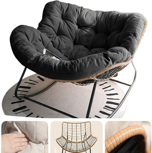 Großer Outdoor-Schaukelstuhl aus schwarzem Rattan, Papasansessel mit dickem Kissen, komfortables, hautfreundliches Design für Terrasse, Garten, Veranda und Wohnzimmer im Innenbereich