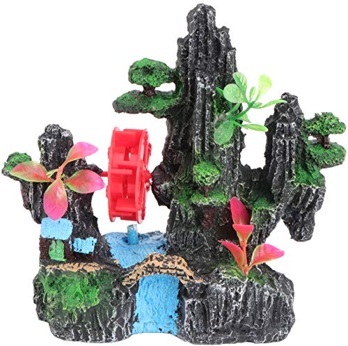 Milisten Aquarium Mountain Rockery Fish Tank Decor Resin Water Wheel Windmill Fish Tank Aquarium