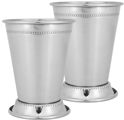BOSREROY Lot de 2 tasses à cocktail argentées en acier inoxydable Mint Julep, taille 355 ml, esthétique conique chic, parfaites pour les cocktails, les juleps, etc