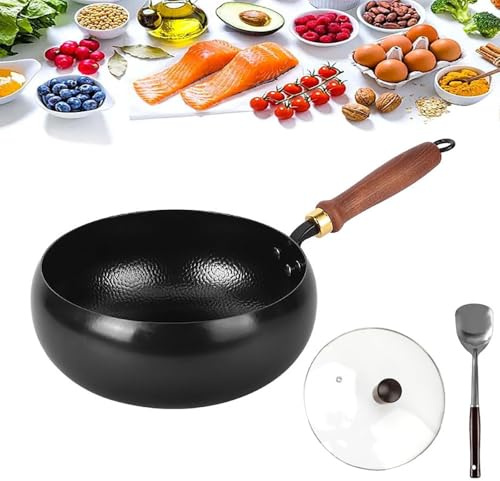Sartén de hierro sin recubrimiento, wok de hierro, 28 cm, forjado a mano, antiadherente, sartén de hierro sin recubrimiento, duradera e inoxidable para cocina de gas, sartén con tapa de cristal