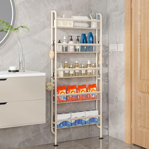 FLRYBRG Narrow Bookshelves Behind The Door, Wall Mount 5 Tiers Narrow Bookshelf Book Shelf for Bedroom, Living Room Schools
