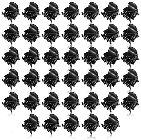 DOPENSPI 40 Stück Mini Haarspangen, 1.5 cm Kleine Haarschmuck Haarspangen Schwarz Haarnadel aus Kunststoff Haarstyling Zubehör für Damen und Mädchen
