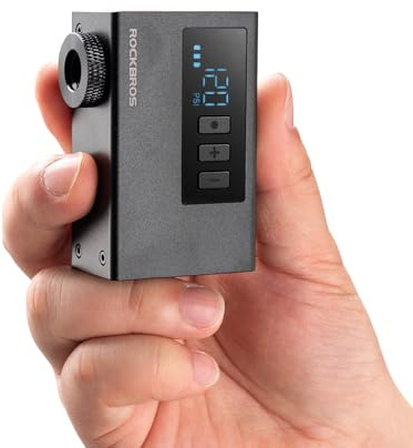ROCKBROS Mini bärbar 120PSI elektrisk cykelpump, cykelpump med Presta- och Schrader-ventiler, USB-uppladdningsbar 420 mAh, pump med display, perfekt för E-cyklar, MTB, tävlingscykel och bollar