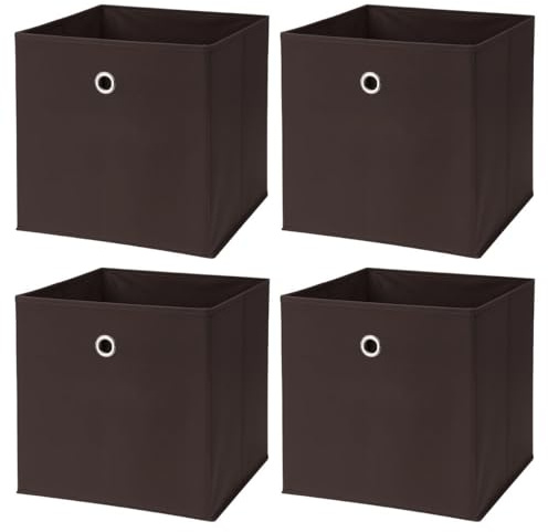 Murago 4er Set Faltbox ca. 30x30x30 cm - Braun - Würfel Aufbewahrungsbox faltbar Aufbewahrungskörbe Deko Korb Boxen Wohnzimmer Stoff für Kleidung Büro Regalkorb Klappbox Dunkelbraun Schlafzimmer Box