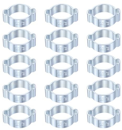 sourcing map 15pcs Double Ear Hose Clamp 14-17 mm Galvanized Steel Hose Clamp Double Ear O Clips Crimp Rings for Fuel Line Pipe Tube Fitting Connections, Silver
