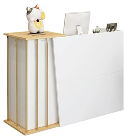 XHEILZOP Comptoir De Réception Moderne avec Tiroirs Verrouillables, Petite Table De Caisse en Bois pour Bureau Hôtel Magasin Et Salon De Beauté(Warm White,140cm)