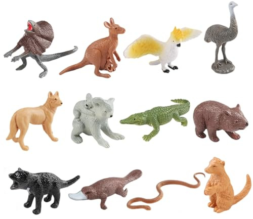Faroby 12 Stück Tierfiguren für Kleinkinder – realistisches kognitives australisches Tierspielzeug, Simulation, Desktop-Dekoration, Lernspielzeug für Kinder