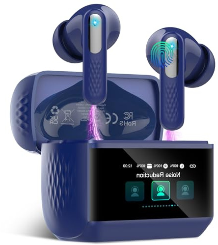 ZYHKON Ecouteurs Bluetooth sans Fil, Écouteur Bluetooth 5.4 avec Écran Tactile Multifonction, Stéréo Immersif Ecouteurs sans Fil avec Réduction du Bruit ANC/Mode Transparence/Mode 5 EQ, Bleu Marine