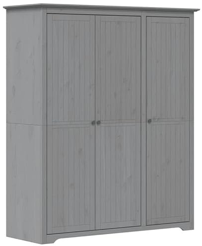 Eleganz Armario BODO gris 146 x 53,5 x 173 cm de madera maciza de pino – Armario para dormitorio y salón, duradero y estable con asas de metal