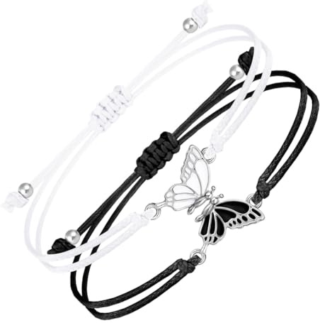 JRYXD 2 Pcs Pulsera De Amistad Con Colgante De Mariposa Pulsera Mariposa Mujer Niña Regalo Amiga Cumpleaños Hilo Negro Pulsera Hecha A Mano Joyería Ajustable