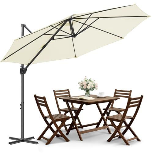 Jaxguom Sonnenschirm，Ampelschirm Ø 300 cm mit Kurbel, Sonnenschirm mit Ständer 360° Funktion, Kurbelschirm Marktschirm Wasserdicht (Beige)