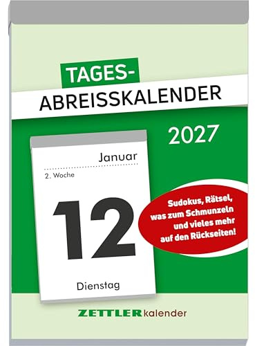 Tagesabreißkalender XXL 2027: Abreißkalender 10 x 14 cm, 1 Tag pro Seite mit Sudoku, Rezepten, Rätseln & Tipps auf den Rückseiten