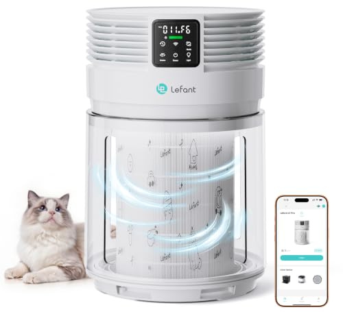 Lefant A1 Pro Purificador de aire con Filtro HEPA,CADR350 m³/h,Sensor PM2.5 | para hogar con APP, filtro de carbón activo, succión360° 108m², 28dB, apto para mascotas, elimina humo pelos olores alérgenos