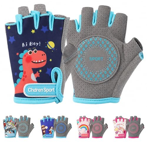 FYting Guanti Bici Bambino,Guanti Ciclismo,Guanti Mtb,Comotti e Traspiranti, Palme da Protezione Anti-Slip per Pattinaggio su Ghiaccio, Biciclette, Scooter, Sport All'Aperto(Dinosauro S)