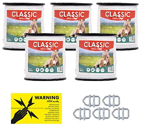 VOSS.farming Weidezaunband 10mm Classic 8 x 0,16 NIRO, weiß, Weidezaun und Elektrozaun Band, Elektroband, Pferdezaun, Pferdeband, Ponyzaun, Sparset (1000 m)