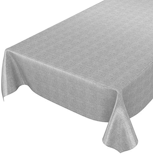 ANRO Wachstuchtischdecke Wachstuch Wachstischdecke Tischdecke Wachstuchdecke Grau Leinenoptik abwaschbar wasserabweisend Gartentischdecke Meterware pflegeleicht Lotuseffekt 220x140cm