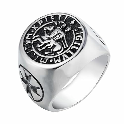 BOBIJOO JEWELRY - Siegelring Herren Stahl Siegel der Templer Christus - 18,5 (8 US)