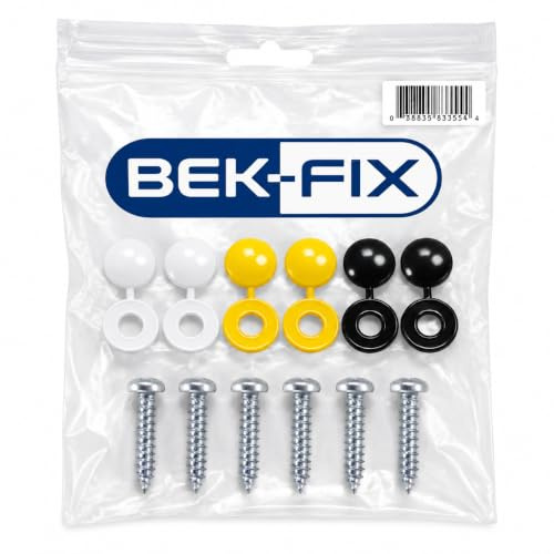BEK-FIX - Kit di fissaggio per targa auto, 6 tappi e viti
