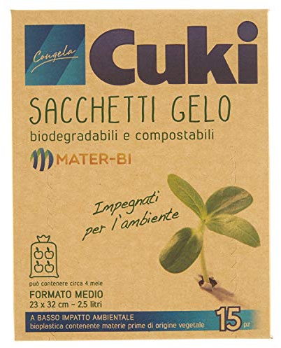 Cuki Sacchetti Gelo Biodegradabili E Compostabili In Mater-Bi - 23 X 32 Cm - 2,5 L - 60 g, 1 Confezione