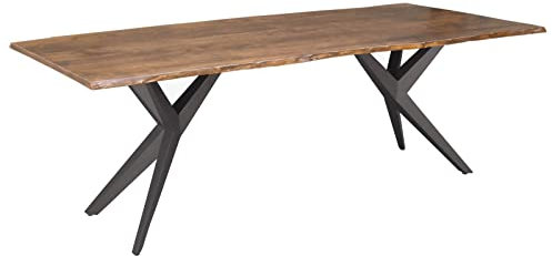 MASSIVMOEBEL24.DE | Freeform 4 Baumkantentisch aus Akazienholz - Natur lackiert | X-Beine in anthrazit matt | 140x90x76 cm | Massivholztisch Baumkantentisch Esstisch