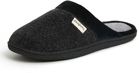 Dearfoams Women's Samantha Knit Closed Toe Scuff Slipper, Black, Large