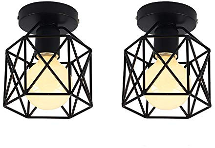 iDEGU Deckenleuchte, 2x Vintage Deckenlampe Geometrische Decken-Lampe Metall E27 Schlafzimmer Lampen für Wohnzimmer Esszimmer Flur (Schwarz, 2er-Set)