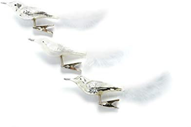 HEITMANN DECO Ornament Glas Vögel mit Federschwanz und Clip - traditioneller Christbaumschmuck aus Glas - 3er-Set Silber